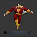 Game Movie Character in Red and Yellow Costume with Cape Jumping on Blue Glowing Base
