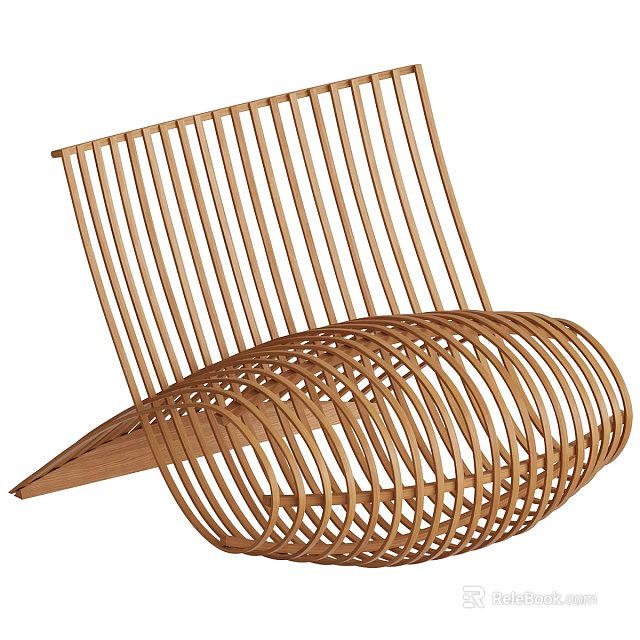 Comfortable Modern Rattan Woven Outdoor Chair With Striped Backrest And Curved Seat Design 3d model 