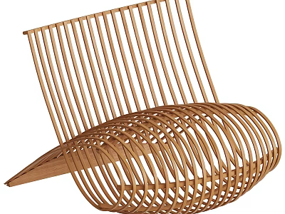 Comfortable Modern Rattan Woven Outdoor Chair With Striped Backrest And Curved Seat Design 3d model