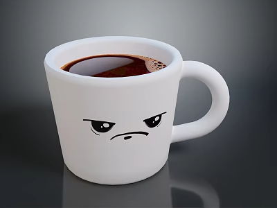 Everyday Household Item White Mug With Angry Face And Coffee Inside 3d model