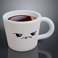 Everyday Household Item White Mug With Angry Face And Coffee Inside