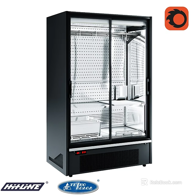 Commercial Black Double Glass Door Refrigerated Display Cabinet With Adjustable Shelves For Retail Stores 3d model 