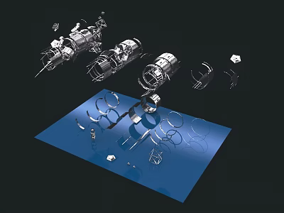 Various Metal Hardware Tools Collection With Rings Bolts And Nuts On Blue Mat 3d model