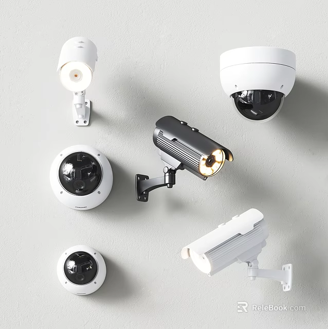Projection Monitoring System With Various Wall Mounted Security Cameras And Designs 3d model 