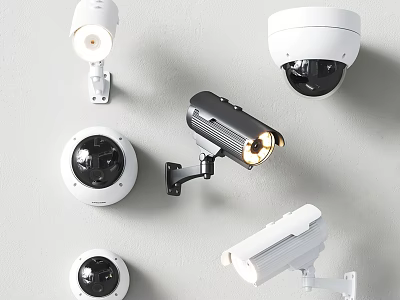 Projection Monitoring System With Various Wall Mounted Security Cameras And Designs 3d model