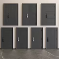 Multiple Dark Gray Security Doors With Various Textured Patterns And Door Handles 3d model