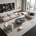 Minimalist Light Colored Sofa and Coffee Table Set in Modern Living Room with Rug
