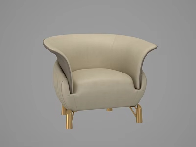 Elegant Beige Leisure Chair With Dark Accent Arms And Gold Metal Legs Design 3d model