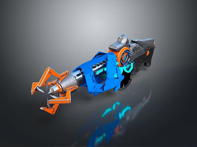 Futuristic Mechanical Weapon With Blue And Orange Sci Fi Style Complex Gears And Metal Components 3d model