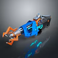 Futuristic Mechanical Weapon With Blue And Orange Sci Fi Style Complex Gears And Metal Components