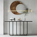 Modern Console Table Interior With Marble Top Black Metal Legs And Circular Wall Decor 3d model