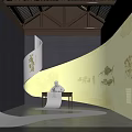 Traditional Indoor Cultural Exhibition Space With Scroll Wall Figure Statue And Patterns