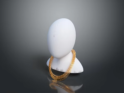 White Mannequin Head Showcasing Gold Chain Hardware Tool On Gray Background 3d model