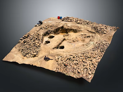Natural Scenic Landscape With Rocky Formations And Circular Earthy Depression 3d model