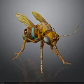 Mechanical Insect Featuring Orange Green Body Transparent Wings Long Slender Legs Intricate Design