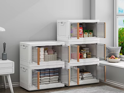 Modern White Entryway Side Cabinet With Glass Doors Wooden Trim Storage Design 3d model