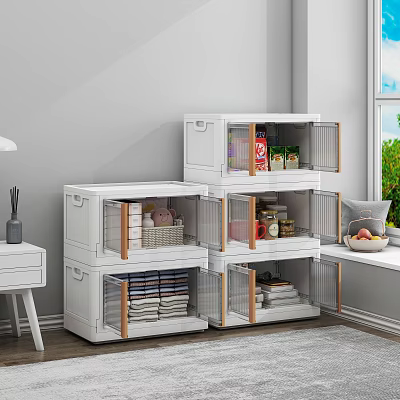 Modern White Entryway Side Cabinet With Glass Doors Wooden Trim Storage Design 3d model