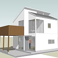 Modern Style White House Featuring Wooden Balcony Glass Door And Person Standing