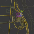 Birds Eye View Planning Design With Curved Green Islands Lush Trees And Bridge Over Blue Water