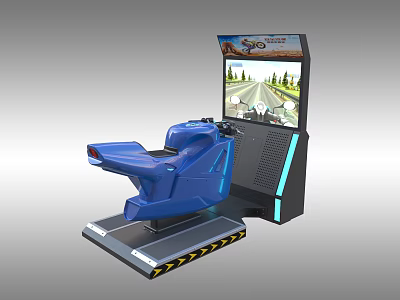 Racing Entertainment Appliance With Blue Seat Steering Wheel And Game Screen 3d model