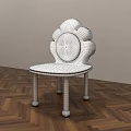 Pink Petal Shaped Backrest Chair With Round Cushioned Seat And Golden Ball Feet