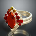 Elegant Statement Silver Ring With Large Red Gemstone Small Red Gemstones Yellow Gemstone And Pearls