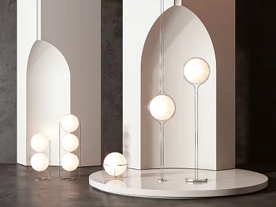 Modern White Floor Lamps With Spherical Shades And Various Heights In Minimalist Design 3d model