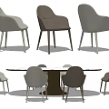 Modern Dining Table Set With Round Table And Light Dark Upholstered Chairs 3d model