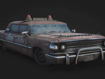 Rusty Vintage Utility Vehicle With Red Top Lights And Classic Metal Body Design 3d model Rusty Vintage Utility Vehicle With Red Top Lights And Classic Metal Body Design 3d model