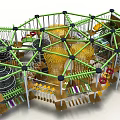Indoor Playground Equipment With Multi Level Climbing Nets And Wooden Structures 3d model