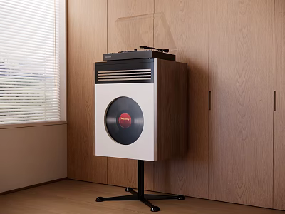 Modern Vinyl Record Player Sound System On Stand With Wooden Cabinet Home Decor 3d model