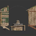 Traditional Architectural Elements Columns Walls Steps And Roof Models With Stone Green Tile Details