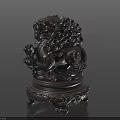 Bronze Lion Sculpture Decorative Ornament Set With Intricate Carvings And Ornate Base
