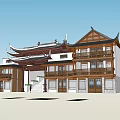 Traditional Chinese Ancient Architecture With Curved Cornices Wooden Balconies And White Walls