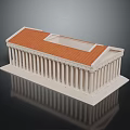 Cartoon Style Ancient Greek Temple Model with White Columns Red Roof and Central Opening