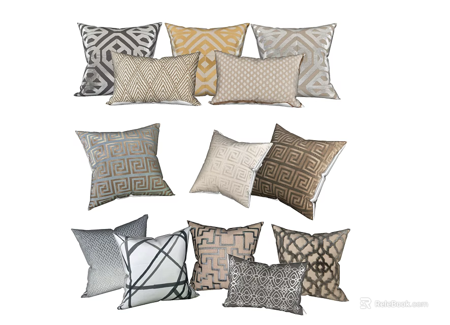 Modern Decorative Throw Pillows With Various Geometric Patterns And Assorted Colors 3d model
