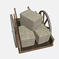 Traditional Wooden Cart With Stacked Stones And Large Wooden Wheels Design