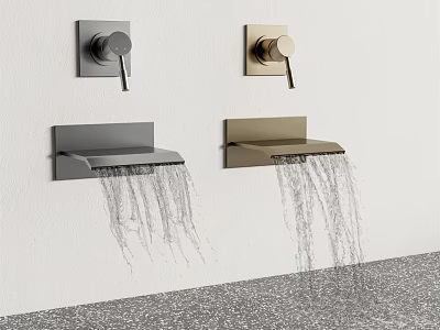 Modern Wall Mounted Faucets With Silver And Gold Finishes Water Flowing 3d model