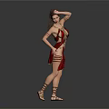 Female Belly Dancer In Red Costume With Jewelry And Dancing Pose