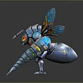 Futuristic Mechanical Insect With Metallic Blue Orange Wings And Sharp Legs Design