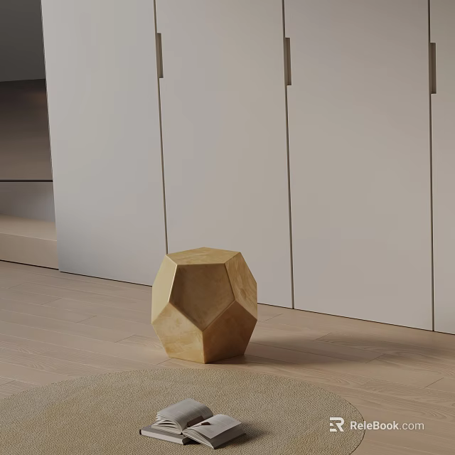 Geometric Light Brown Wooden Bedside Table With White Cabinets And Light Colored Floor 3d model
