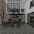 Industrial Style Public Office Space With Brick Walls Metal Frames And Hanging Lights