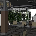 Traditional Chinese Clubhouse Interior With Lanterns Green Plants Circular Arch And Stone Wall Design