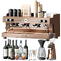 Smart Coffee Machine Setup With Wine Bottles Glass Cups And Coffee Grinder 3d model