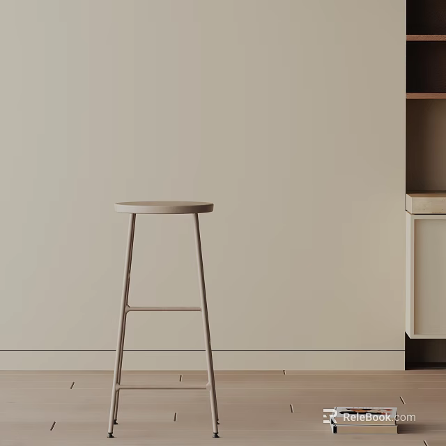 Modern Minimalist Bar Stool With Metal Legs In Beige Wall Wooden Floor Interior 3d model 