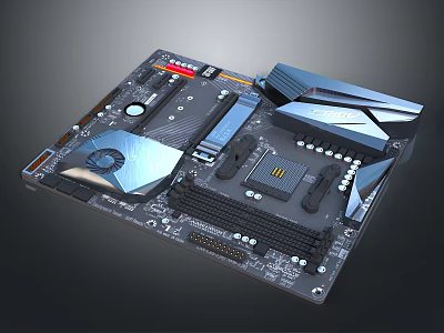 Modern Computer Motherboard Design with High Performance Heatsinks Advanced Power Delivery and Expansion Slots 3d model