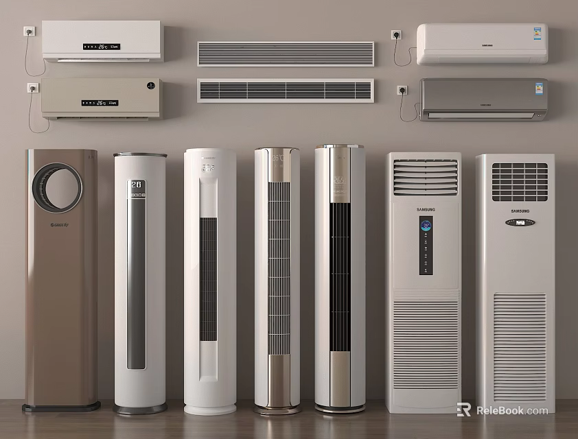 Collection of Air Conditioners and Fans Including Wall Mounted Floor Standing and Tower Units 3d model 