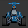 Blue Futuristic Toy Car With Robot Like Structure And Large Shiny Wheels