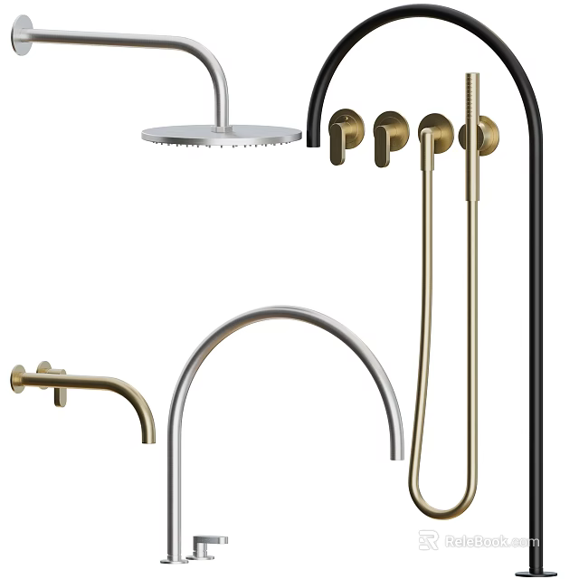 Modern Stylish Faucets With Brass Chrome And Black Finishes For Kitchen Use 3d model 