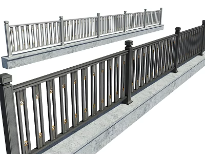 Two Types Of Modern Railings With Vertical Bars Decorative Posts And Concrete Base 3d model